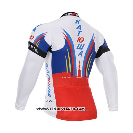 2015 Maillot Ciclismo Katusha Blanc et Rouge Manches Longues et Cuissard